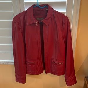 Red Leather jacket I.E. petite large . Genuine leather with Acrylic lining.